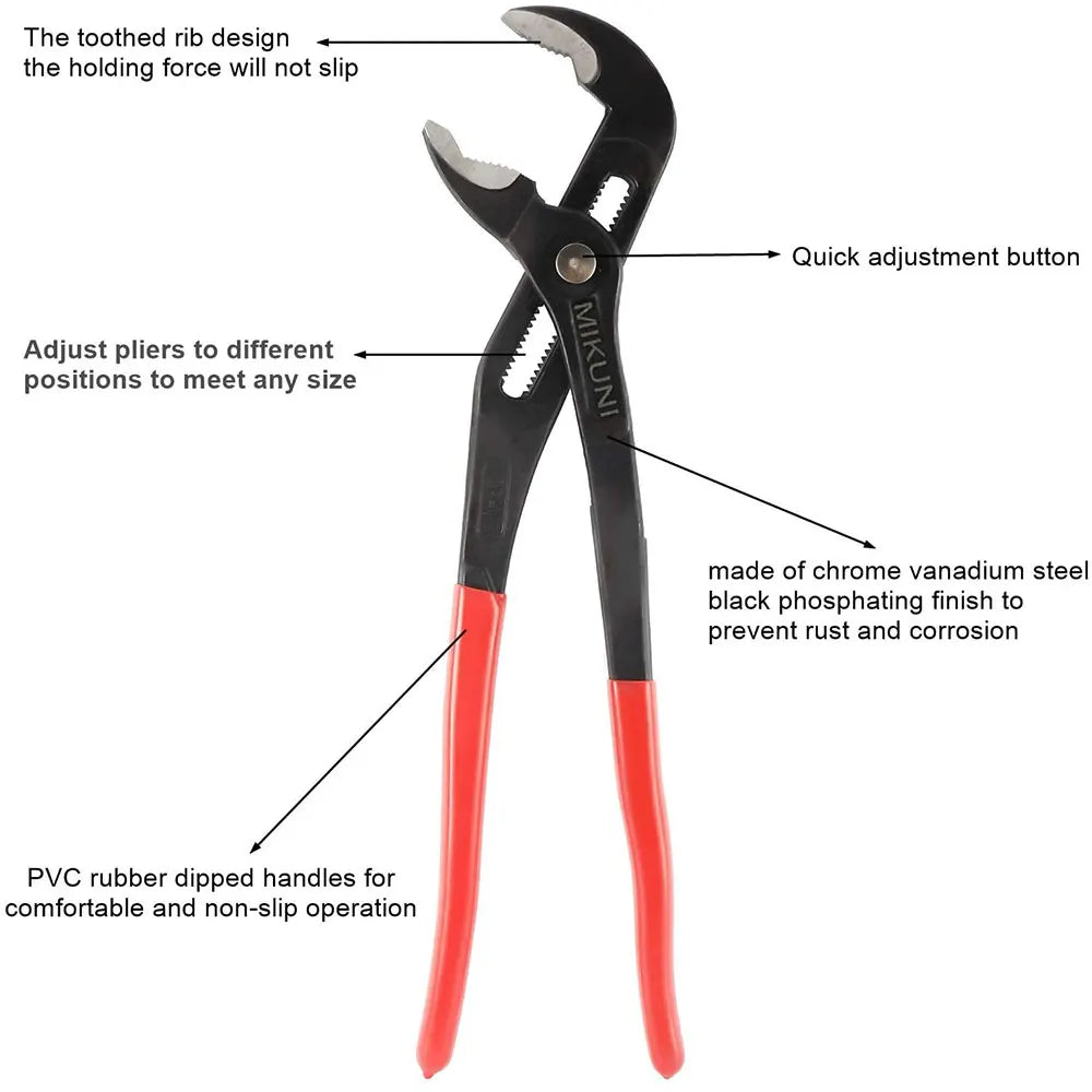 Quick-Release Water Pump Pliers Straight Jaw Groove Joint Adjustable Plumbing Pliers 7/10/16 in