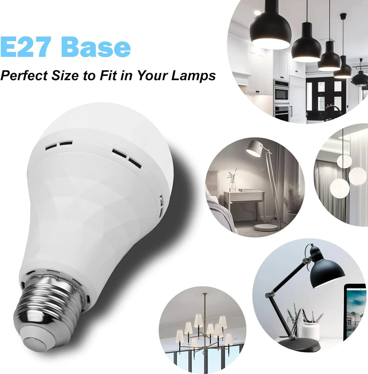 HOMEFISH E27 Rechargeable LED Bulb Touch Control Dimmable with Timer, Warm/White Light 1pc