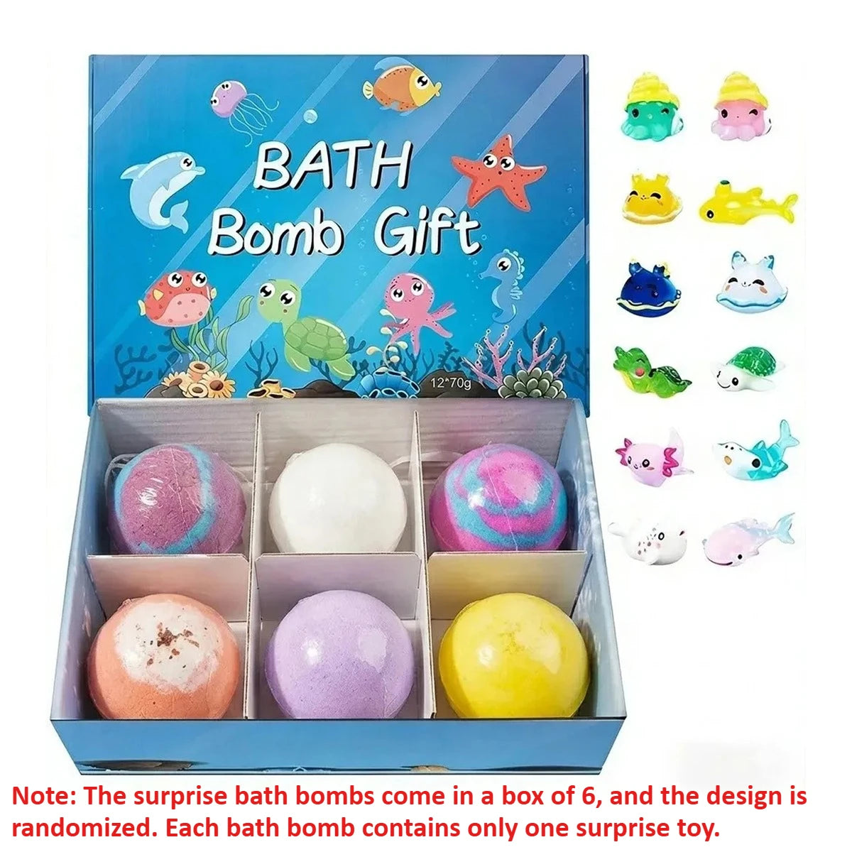 6-12PCS Bath Bombs Kids Bath Gift Ocean Bath Ball With Hidden Toys Sea Salt Flower Fruit Scented Bubble Ball Foot Bath Set