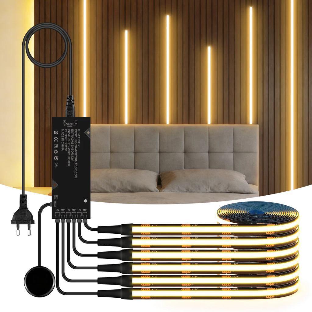 COB LED strip cabinet light kit with touch dimmer, warm/natural white, 1-3m, 1-2pc