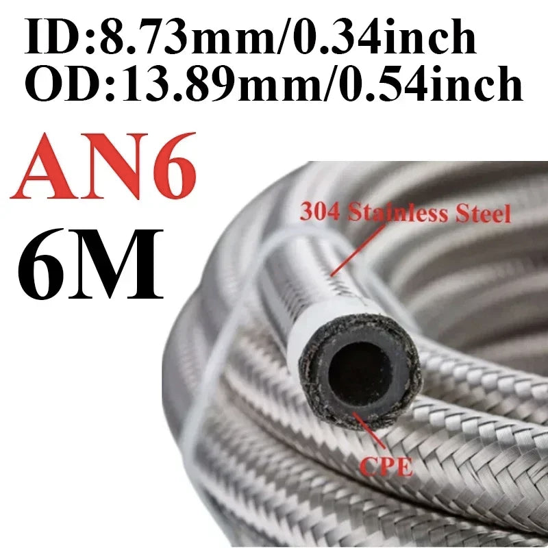Universal AN braided fuel/oil hose line, stainless steel over CPE rubber, 1m AN10 ID 14.2mm