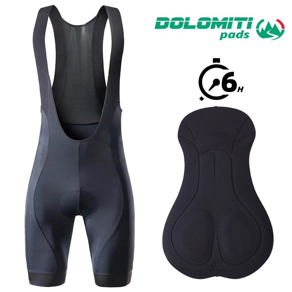 RION Men's Cycling Bib Shorts with Dolomiti Pad, Blue/Grey, Sizes S-XXL