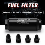 VR -Universal Car Racing In-Line Fuel Oil Filter With AN6/AN8 Fittings Adapter and 100 Micron Steel Element  VR5565
