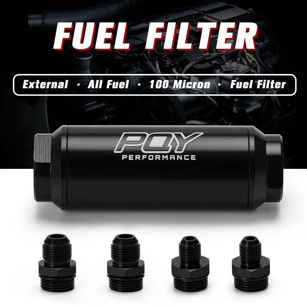 VR -Universal Car Racing In-Line Fuel Oil Filter With AN6/AN8 Fittings Adapter and 100 Micron Steel Element  VR5565
