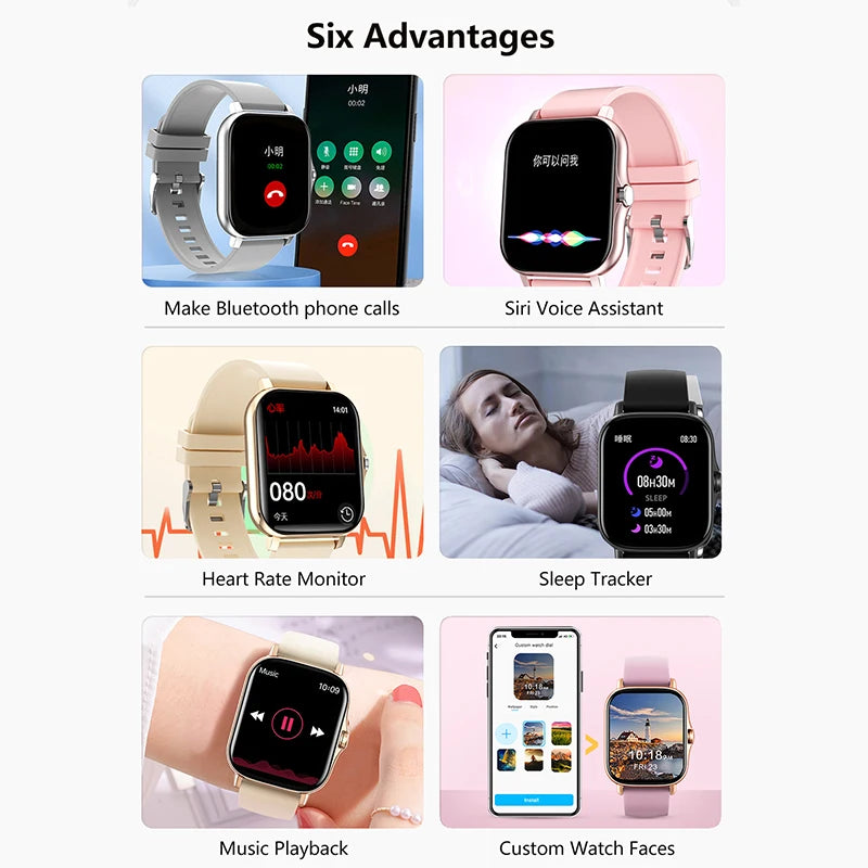 1.83in Bluetooth Calling Smartwatch Fitness Tracker, Waterproof, iOS Android, Black/Gold/Pink/Silver