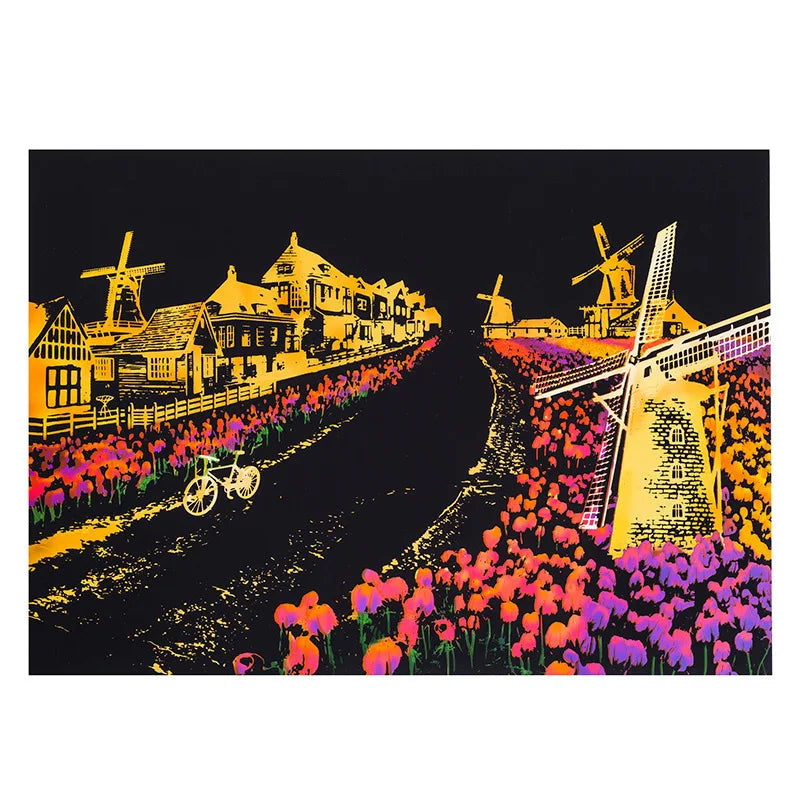 DIY A3 City Landmarks Paris London Night Scene Scratch Painting With Tool Scenery Landscape Colorful Scratch Art Room Decor Gift