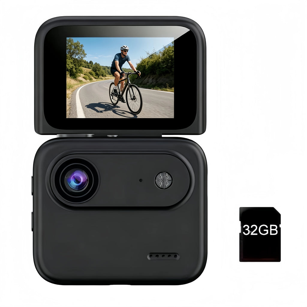 4K HD Thumb Action Camera with Flip Screen, 32GB, Wide-Angle, Anti-Shake, USB Charging