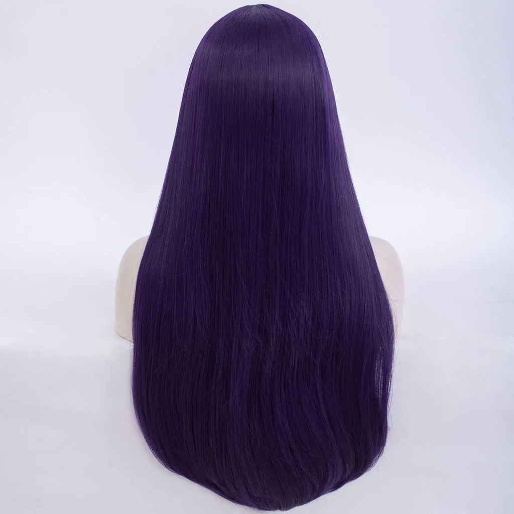 Long Straight Deep Purple Cosplay Wig with Bangs, Heat Resistant Fiber, One Size