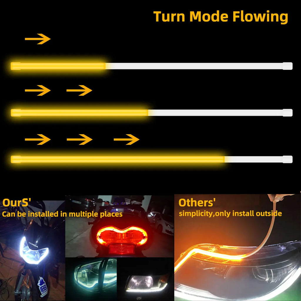 2PCS DRL Flowing LED Light Strip 30cm 45cm 60cm Car Daytime Running Light Flexible LED Yellow Flowing Signal Lamp Universal 12V