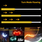 2PCS DRL Flowing LED Light Strip 30cm 45cm 60cm Car Daytime Running Light Flexible LED Yellow Flowing Signal Lamp Universal 12V