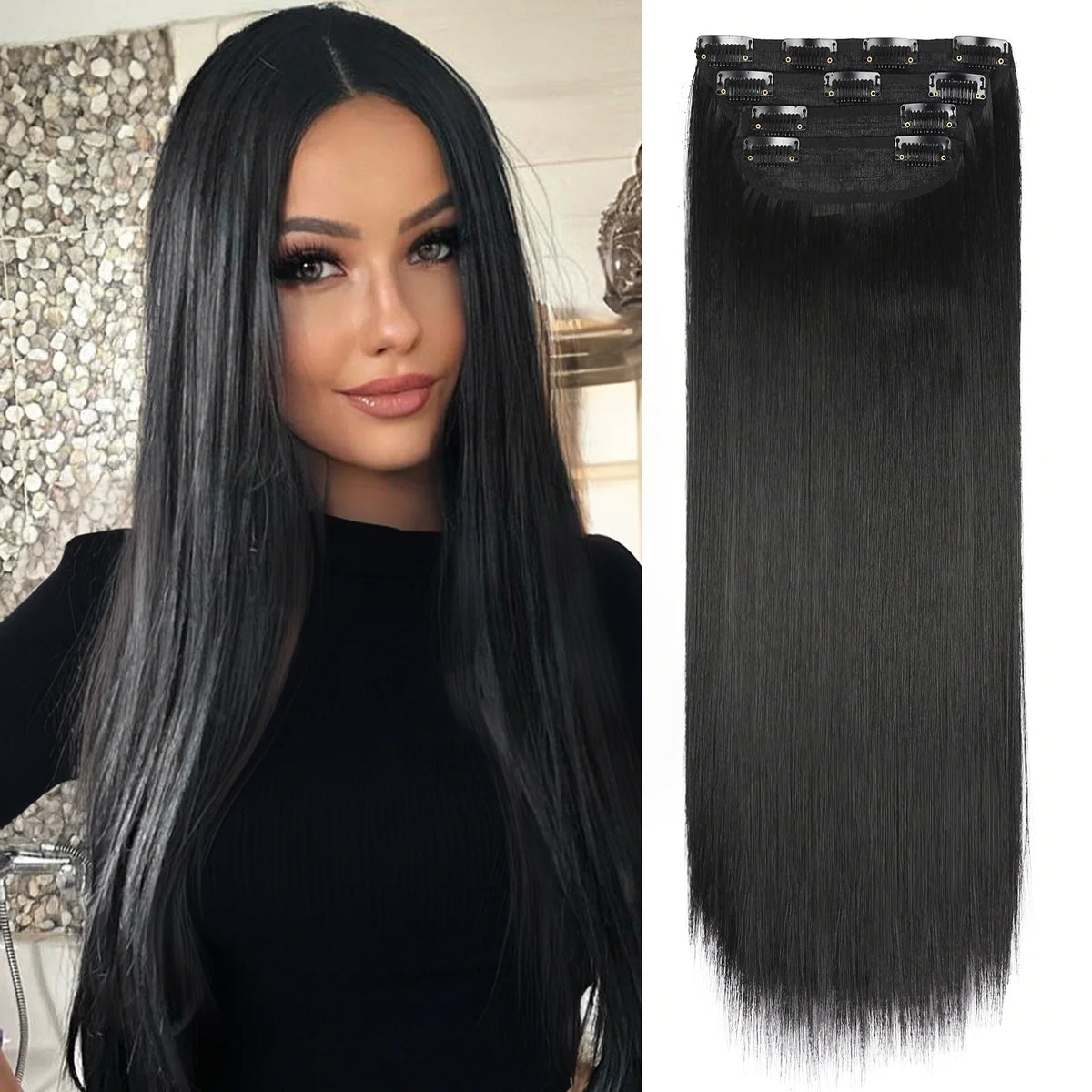 4Pcs/Set 20Inch Synthetic Hair Clip In Long Wavy Thick Hairpieces For Women Full Head Synthetic Hair Extensions Ombre Hairpieces