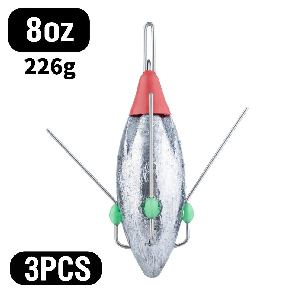 3Pcs Sputnik Fishing Sinker 3oz-8oz Surf Fishing Weight with Glow Bead Fast Sinking Casting Sinkers Catfish Beach Spider Weights