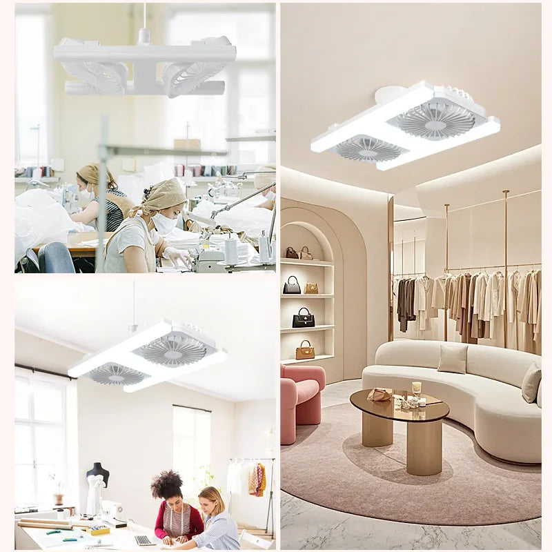 Remote Control Dual Head E27 Ceiling Fan Light Adjustable Angle Silent LED for Living Room Bedroom Kitchen Patio Home Decor