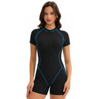 Women's One Piece Rash Guard Swimsuit with Zipper, Short Sleeve Surf Suit, S-XXL