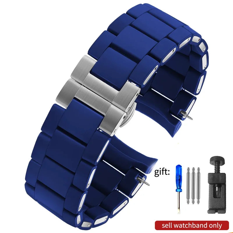 Rubber Clad Steel Watch Strap for Armani Ar5889 5890 5905 5920 Waterproof Silicone Watch Band Accessories 20mm 23mm Wrist Strap