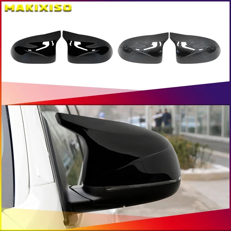 BMW X3 X4 X5 X6 Side Mirror Cover Caps Bright Black Carbon Fiber Style 2014-2018