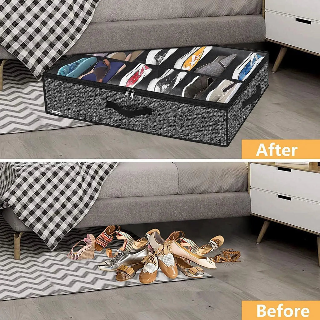 Under Bed Shoe Storage Organizer for Closet Fits Underbed Shoe Containers Boxes Organizador with Clear Cover