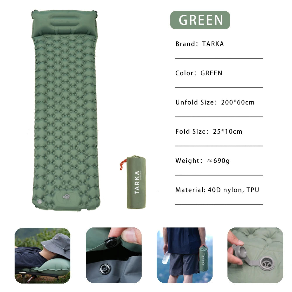 TARKA 2m Lengthen Inflatable Mattress Outdoor Camping Self-Inflating Mats Spliceable Hiking Fishing Sleeping Pad Air Chusion