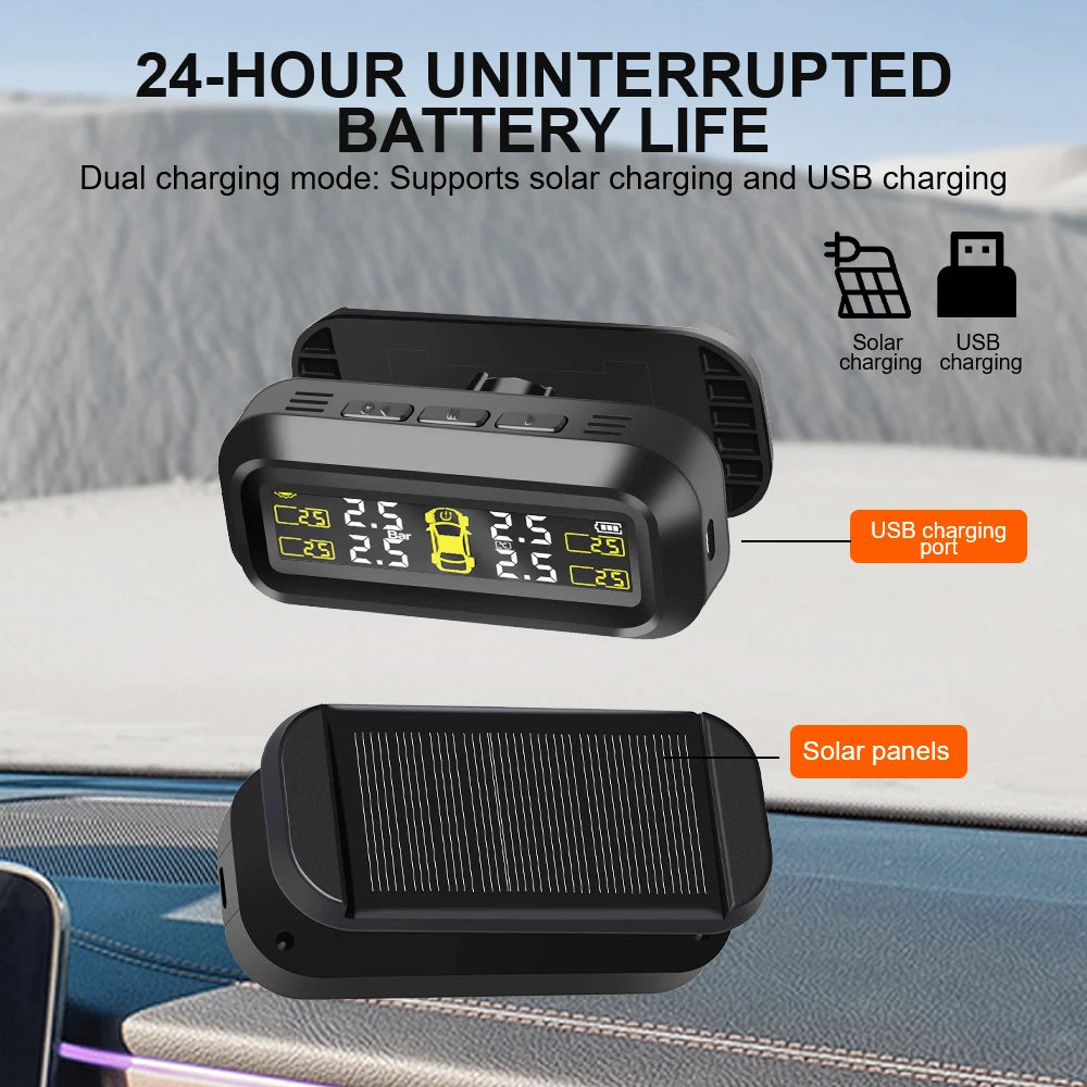 Car TPMS Sensors Tire Pressure Monitoring System Tyre On Board Computer Diagnostic Solar/USB Off Road 4x4 Automobile Accessories