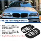 E46 Grille Front Kidney Grill For BMW 3 Series 2002-2005 E46 4-Door 320i 325i 325xi 330i 330xi Double Slats Black Grill