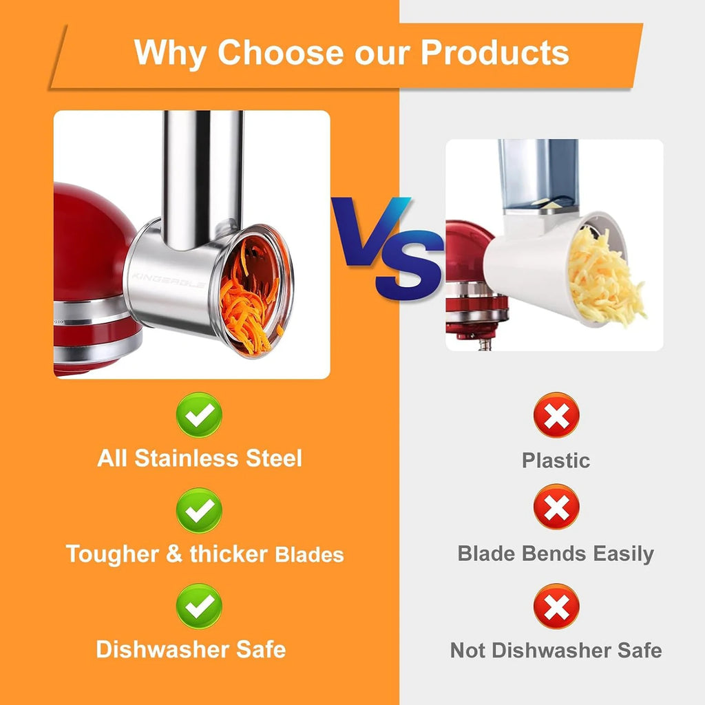 Dishwasher Safe,Stainless Steel Slicer/Shredder Attachment for KitchenAid Stand Mixer, Salad Machine Vegetable Slicer Maker