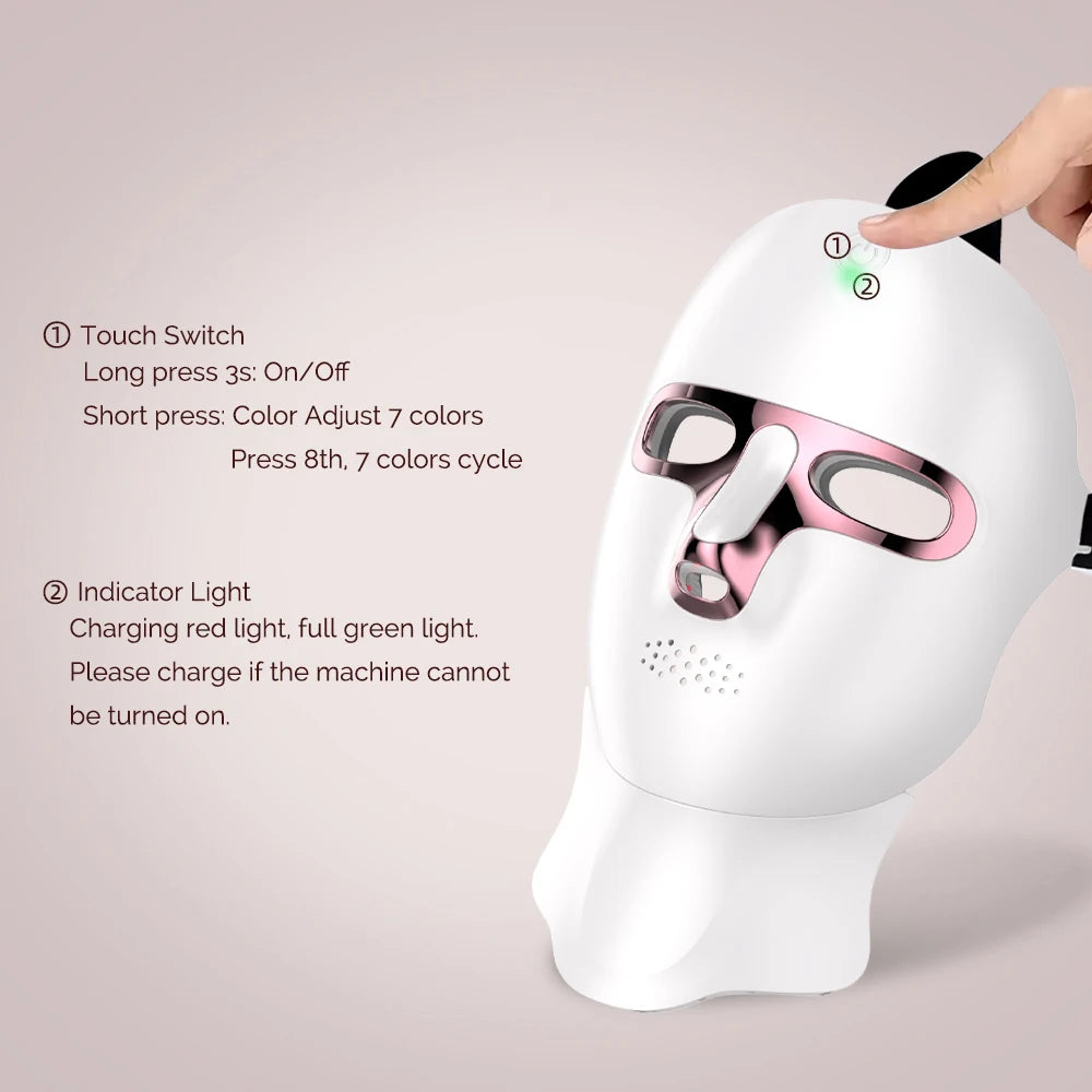 7 Color LED Facial Mask Face and Neck Photon Skin Rejuvenation Whitening Tighten Rechargeable Neck Face Care Beauty Treatment