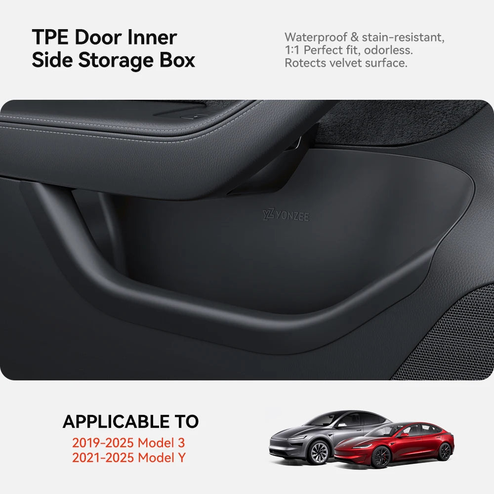 YZ For Tesla Model 3/Y/YL Juniper Highland Door Side Storage Box Full-Cover Front and Rear Interior Storage Box Accessories