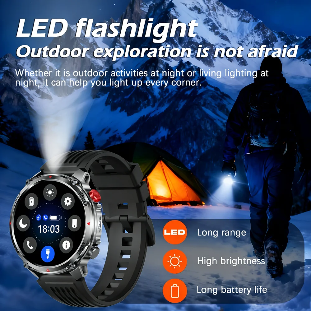 2026 New Fashion Luxury 1100mAh Battery 1.7-inch HD Screen Compass Wireless Call Flashlight 100+Sports Outdoor Sports smart
