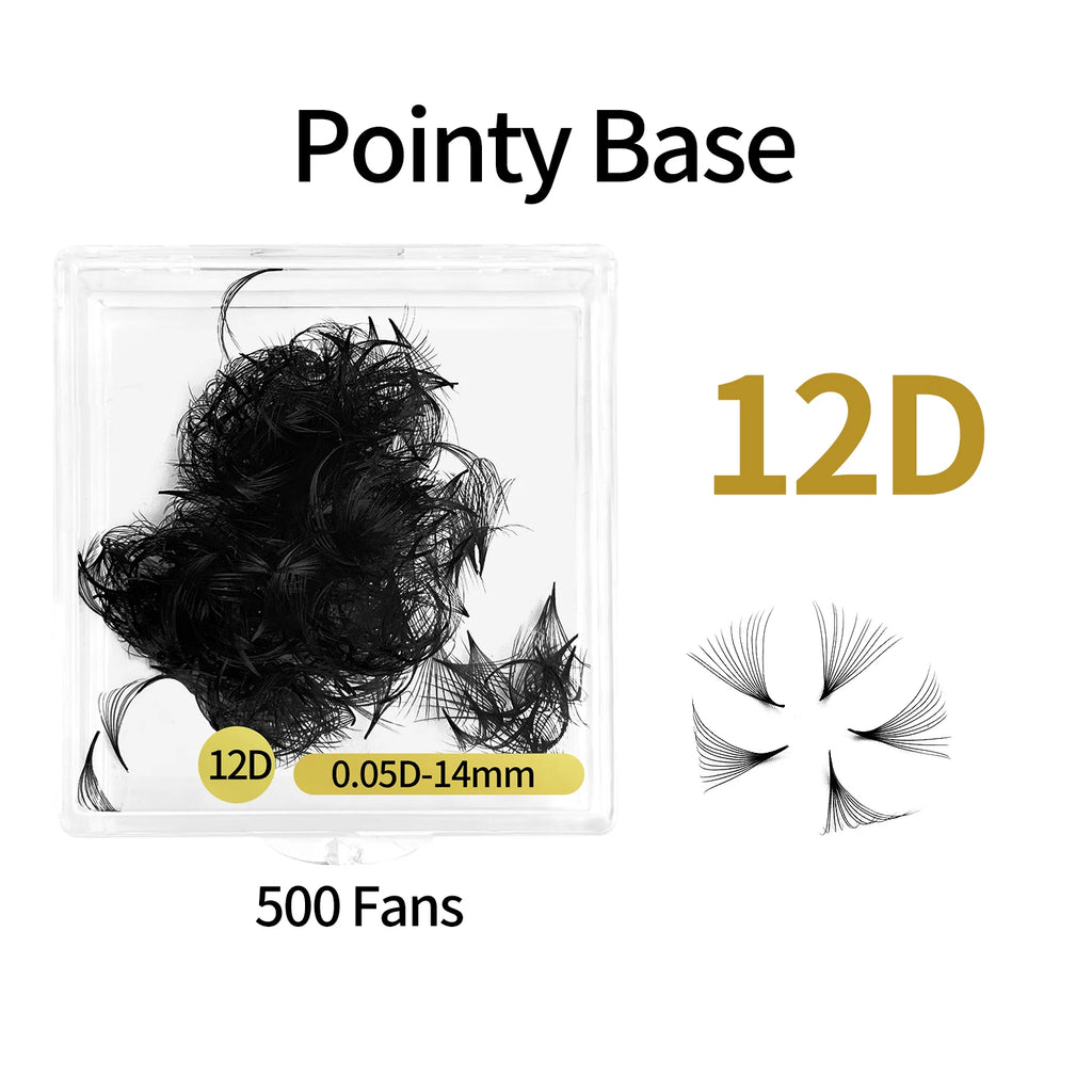 ABONNIE 500 Fans Loose Fan Lashes Extensions 6D-20D 8-18mm Pointy Base Premade Medium Stem Sharp Thin Russian Volume Eyelash