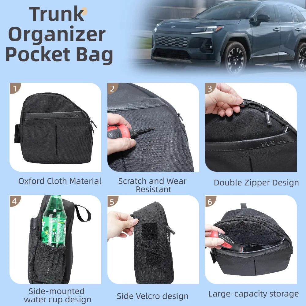 Car trunk side cubby organizer pocket bag for Toyota RAV4 XA60 2026, black