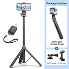 3-in-1 Bluetooth Selfie Stick Tripod with Remote for iPhone Samsung GoPro DJI Insta360 Extendable Portable Vlogging Stand