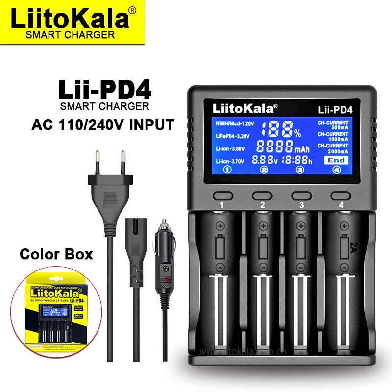 Liitokala Lii-PD2/Lii-PD4 Li-ion & NiMH Battery Charger for 18650 21700 26650 AA AAA