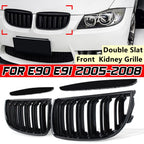 Pair E90 E91 Front Kidney Grille Car Front Bumper Grille Grill Double Slat Sport Kidney Grille Grill For BMW E90 E91 2005-2008