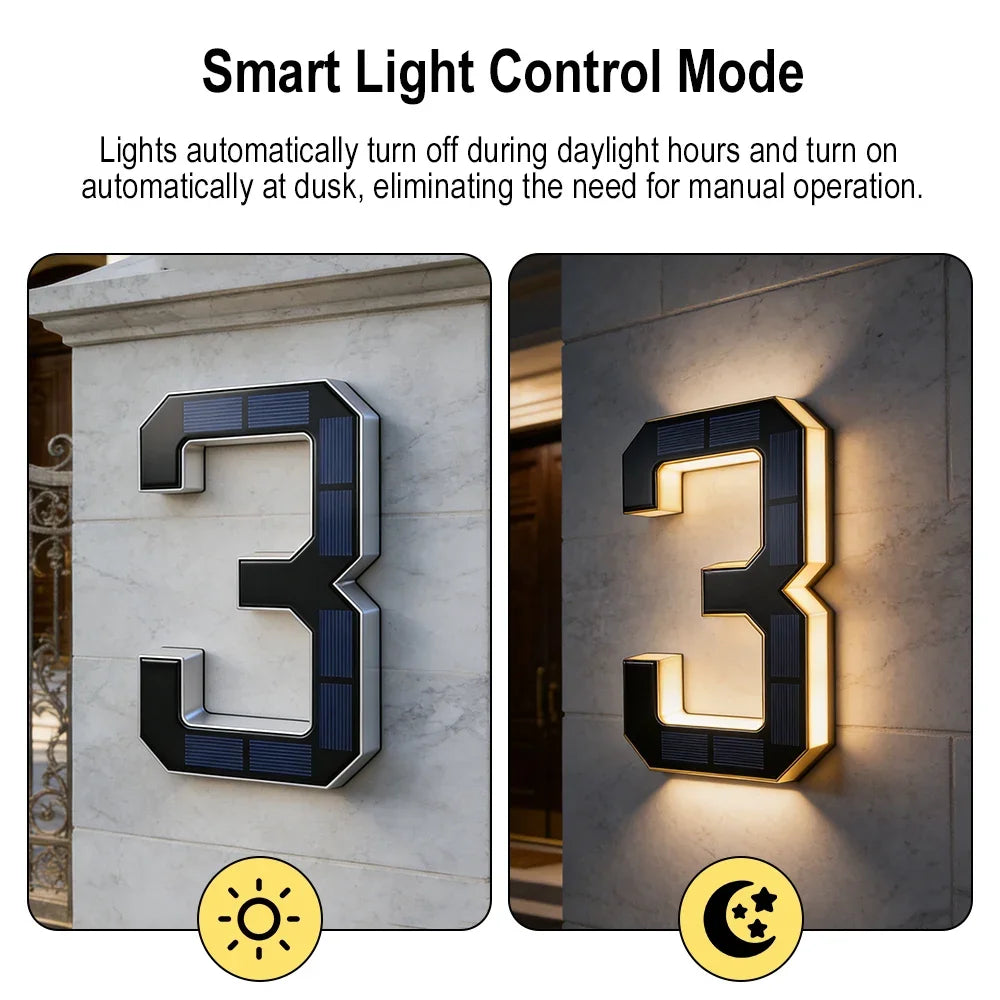 12CM Solar Lighted House Number Outside Light-up LED Address Number Waterproof House Number Light Address Sign Home Decor