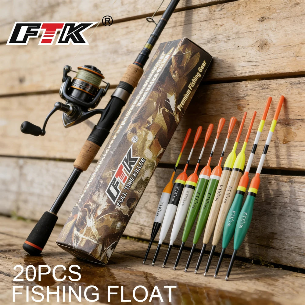 FTK Fishing Float Set 20pcs Vertical Buoy Lure Float Accessories, Multi-Function