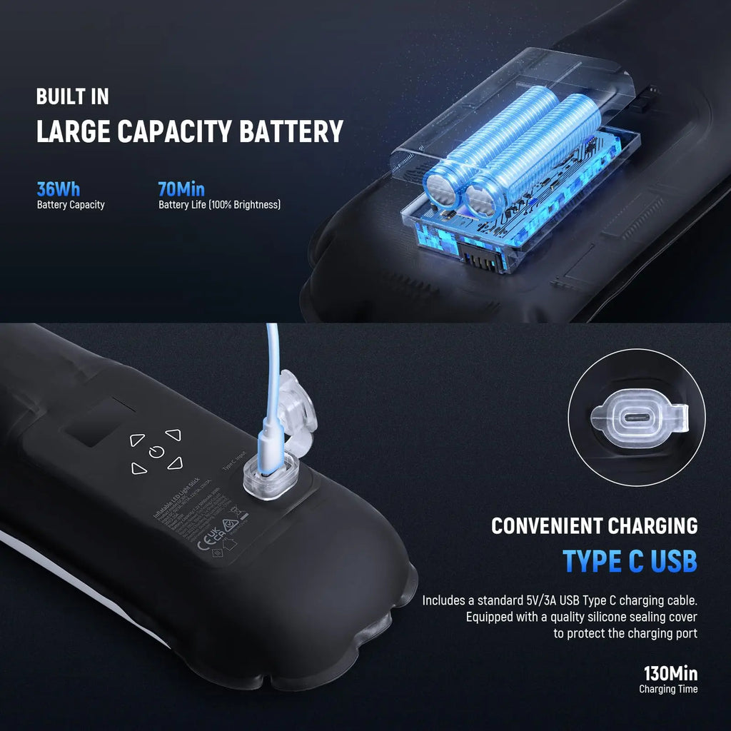 NEEWER Basics 21/30W Handheld RGB Tube Light 35.5"/90cm Portable Inflatable TPU Lighting 5000mAh Type C 45W in/30W Out 3000Lux