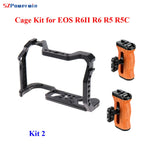 Powerwin Camera Cage For Canon EOS R6 Mark II R6II R6 R5 R5C wooden Handgrid Handle Kit Aluminum Alloy Arri Locating Screw