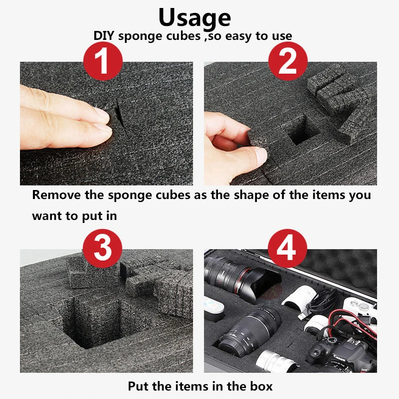Aluminum Frame Protective Case Storage Box Suitcase with Key Locker Sponge Cubes Compartment for Micrphone Sound Card Mixer