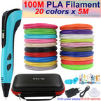 New Children's 3D Pen 3D Printing Pen with LCD Screen 200M PLA and Power Adapter Travel Case Christmas Birthday Gift for Kids