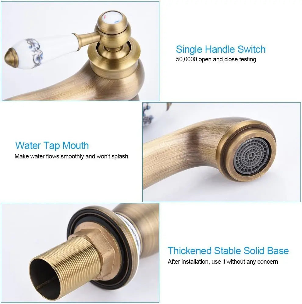Luxury Basin Bath Faucet European Retro Single Handle Antique Bronze for Cold and Hot Water Sink Mixer Tap Mixer