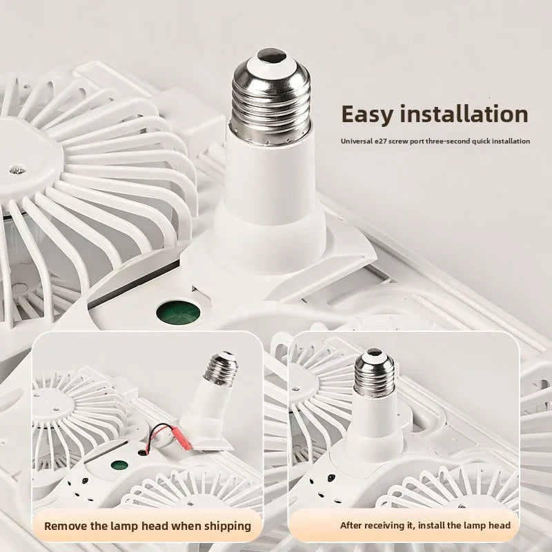 Remote Control Dual Head E27 Ceiling Fan Light Adjustable Angle Silent LED for Living Room Bedroom Kitchen Patio Home Decor