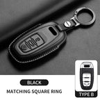 Auto Key Shell Fob For Audi A4 A4L A5 Q5 Q7 TT TTS 8S B9 2016 2017 2018 Leather Car Remote Key Case Cover Keychain Accessories