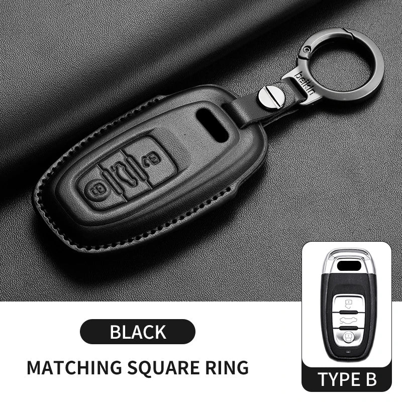 Auto Key Shell Fob For Audi A4 A4L A5 Q5 Q7 TT TTS 8S B9 2016 2017 2018 Leather Car Remote Key Case Cover Keychain Accessories