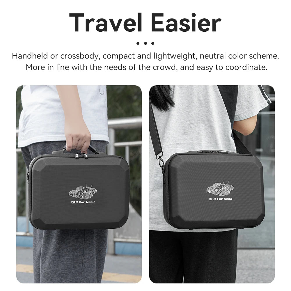 XFJI Carrying Case Compatible with DJI NEO 2 Combo PU Leather Hard Shell Shoulder Bag Travel Storage Pouch Drone Accessories