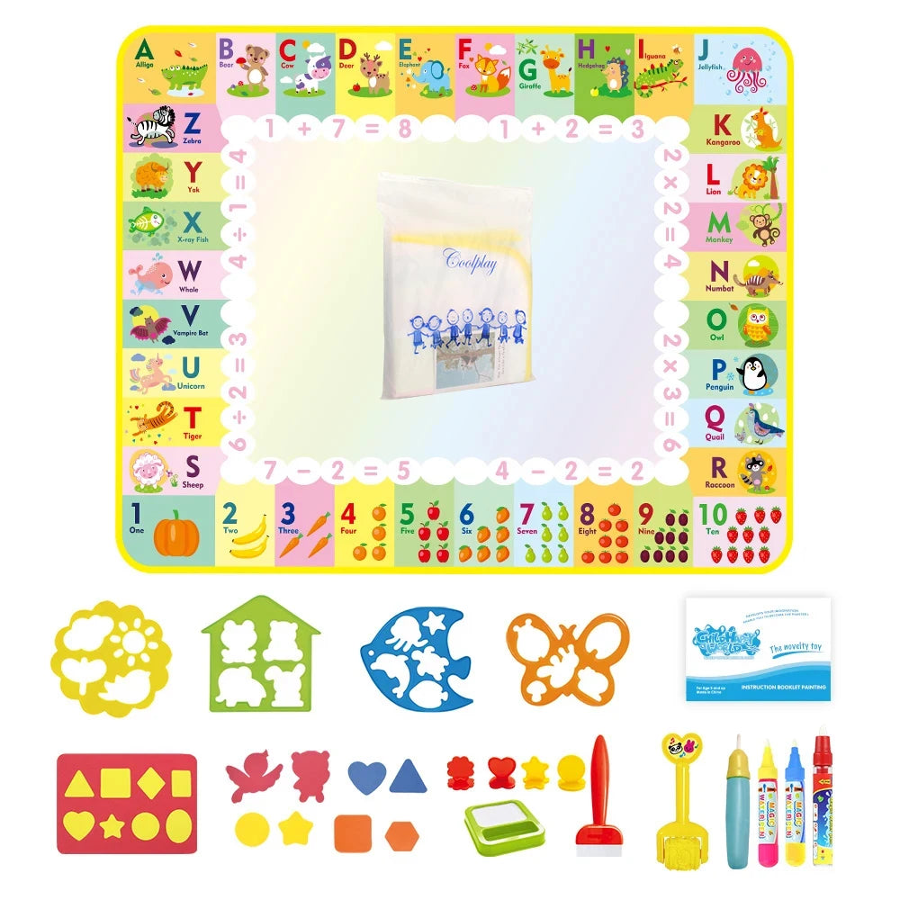 100x80CM Magic Water Drawing Mat Coloring Doodle With Reusable Magic Pens Montessori Painting Board Educational Toys Kids Gifts