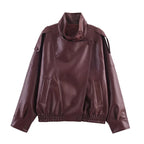Women's Jacket Fall 2025 New Black Long Sleeve Pebble Faux Leather Jacket Motorcycle Style Personality Fashion