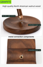 Walnut wood headphone holder stand with copper reinforcement, curved or flat style