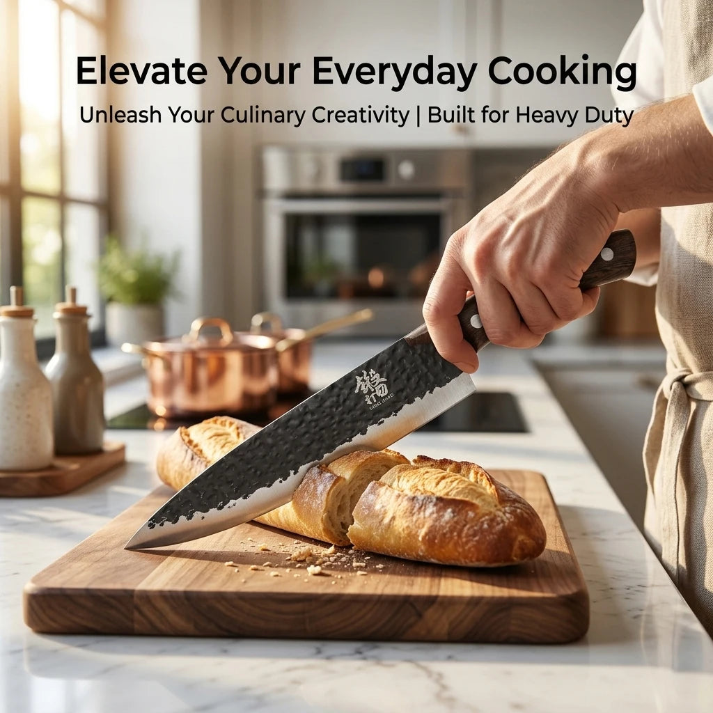 Premium 7.5 Inch Chef Knife Ultra Sharp – Hammered High Carbon Stainless Steel Non-Slip Wenge Wood Handle for Home Kitchen