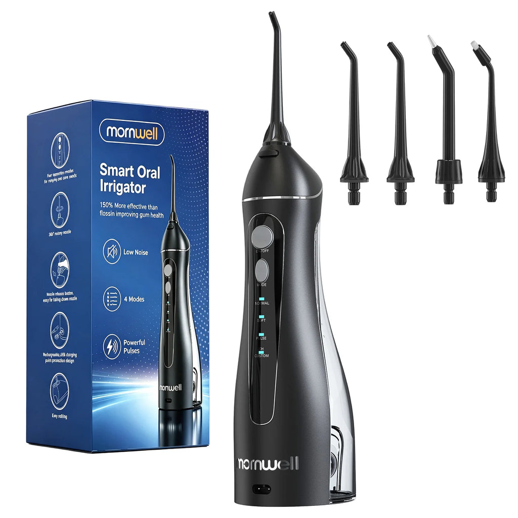 Water Floss Portable Cordless F18 Water Flosser 3 Cleaning Modes Waterproof Rechargeable Water Cleaner 4 Nozzles Clean Gums