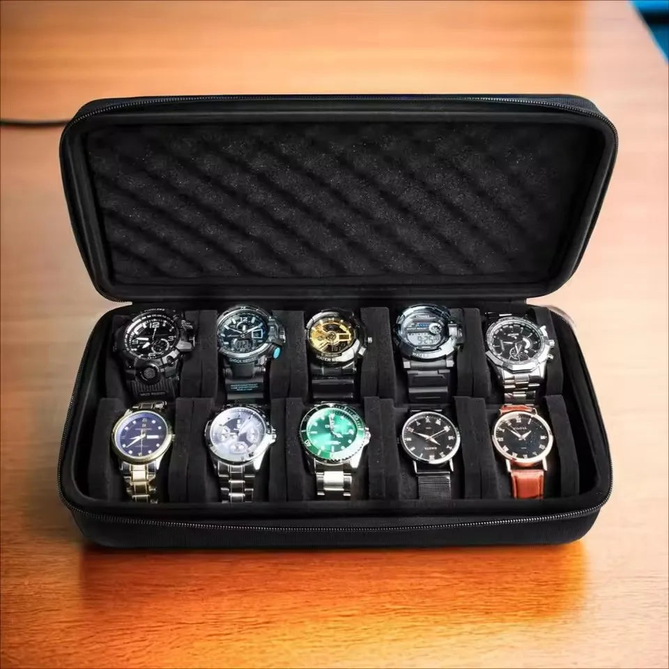 10 Slots Watch Storage Box Watch Zipper Travel Case Portable Watch Organizer Display Holder for Wristwatches and Smart Watches